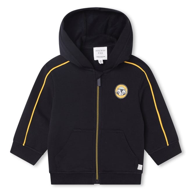 Solid Patterned Hooded Neck Ribbed Cuff Sweat Jacket