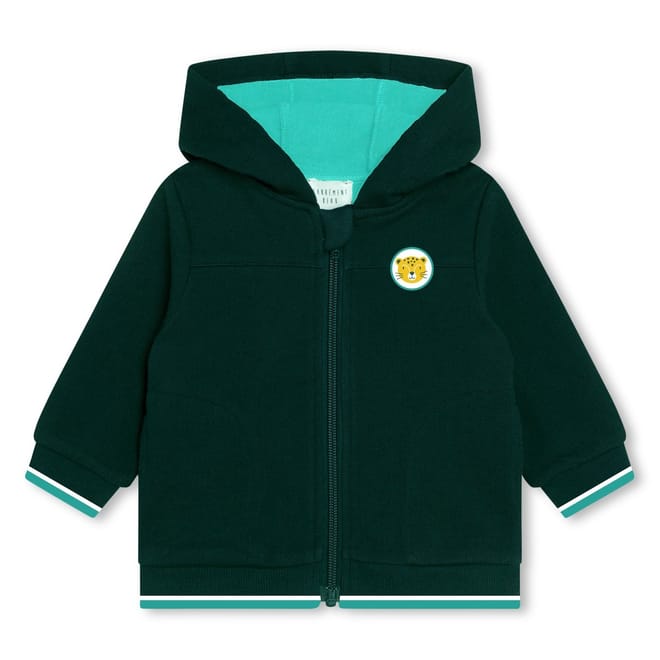Solid Patterned Hooded Ribbed Cuff Sweat Jacket
