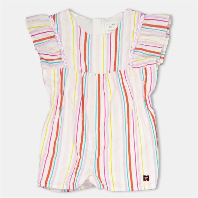 Crew Neck Short Sleeve Stripe Patterned Playsuit