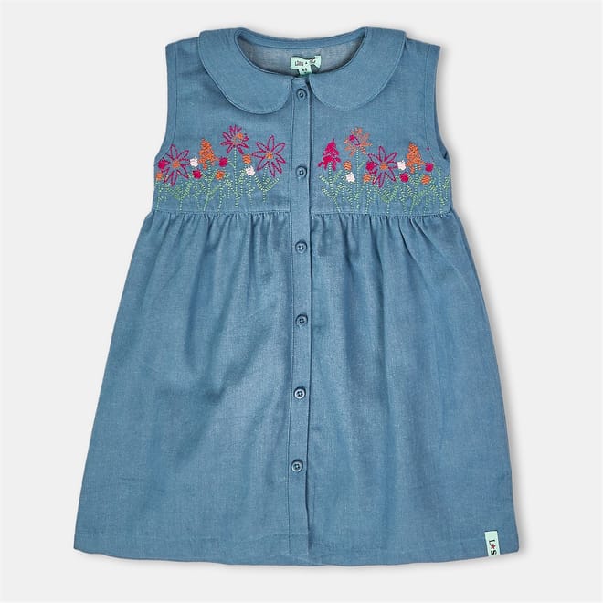 Floral Collared Neck Knee Length A-Line Dress