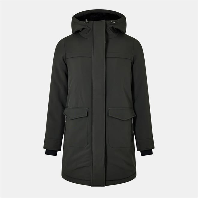 Hooded Neck Solid Patterned Parka Coat with Ribbed Cuff