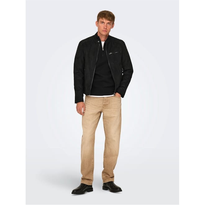 Solid Patterned Bike Jacket with Zipped Pocket
