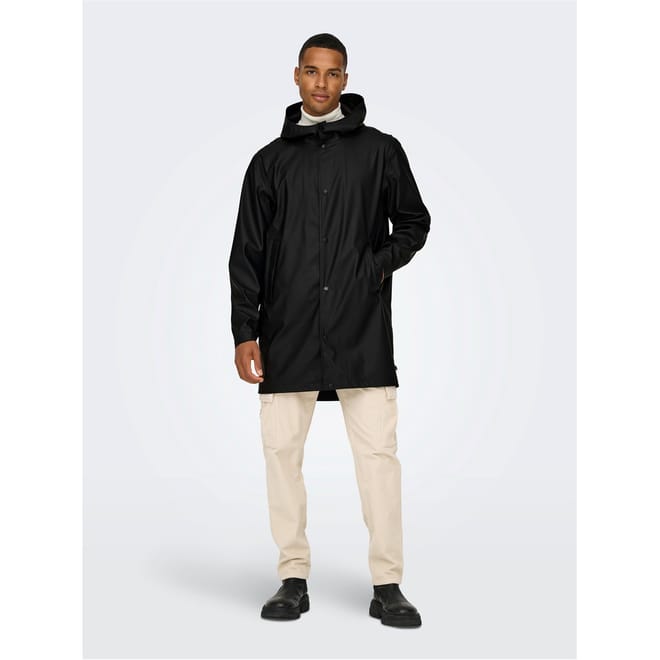 Solid Patterned Hooded Snap Button Rain Coat
