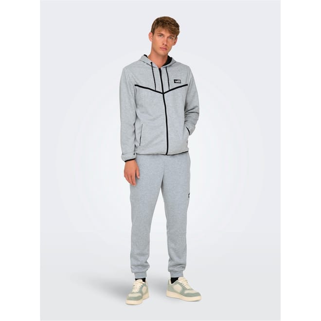 Heathered Hooded Ribbed Cuff Sweat Jacket
