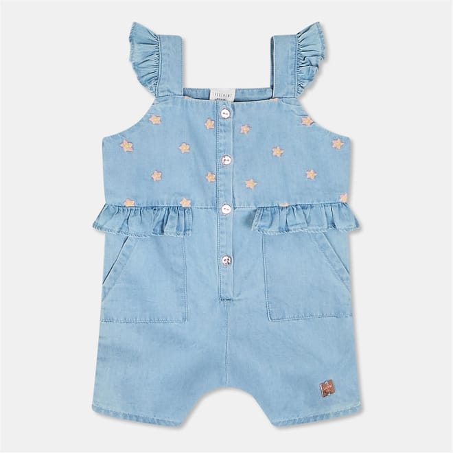 Sleeveless Square Neck Star Patterned Ruffle Playsuit