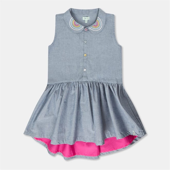 Rainbow Collared Neck Mini A-Line Dress