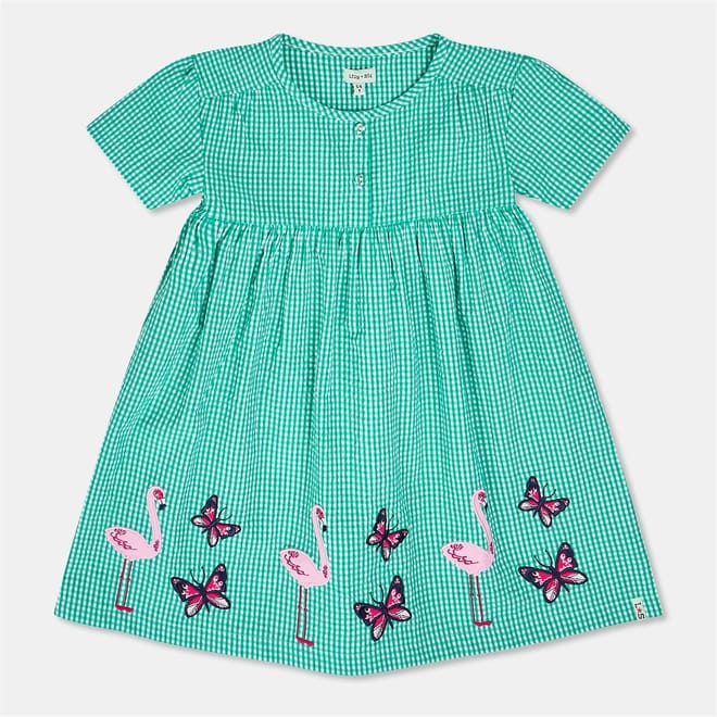 Gingham Crew Neck Knee Length A-Line Dress