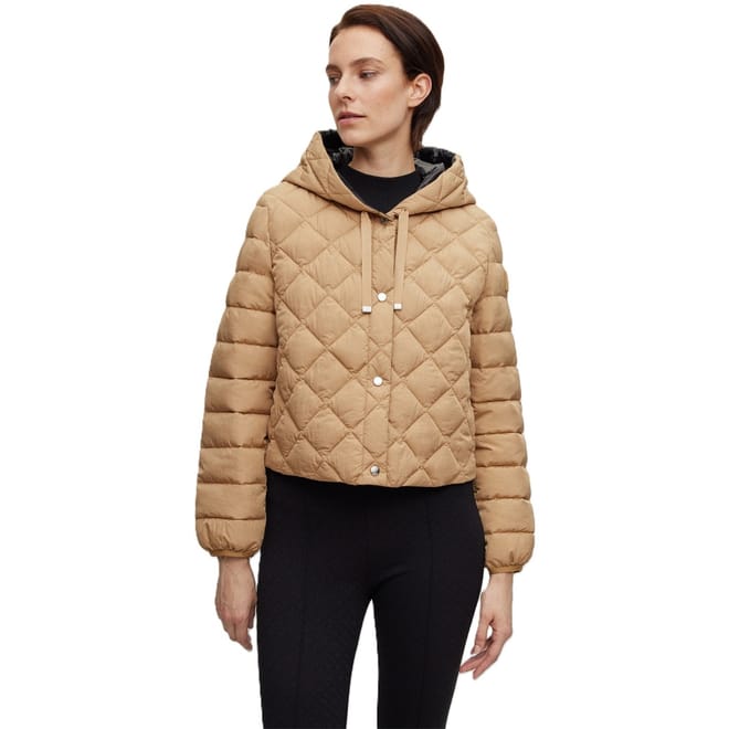 Solid Patterned Hooded Snap Button Puffer Jacket