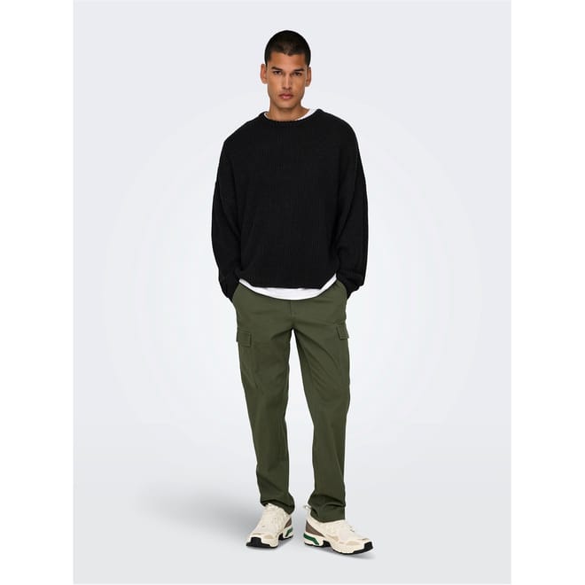 Solid Patterned Straight Cargo Pants