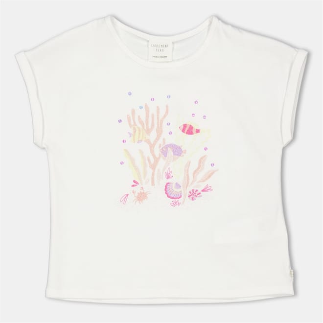 Aquatic Print Rolled Cuff Short Sleeve T-Shirt