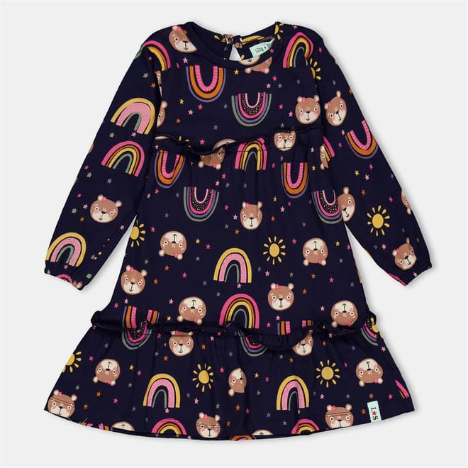 Rainbow Crew Neck Knee Length Tiered Dress