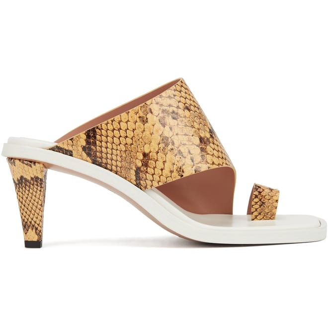 Carlye Snake Skin Textured Open Toe Mules