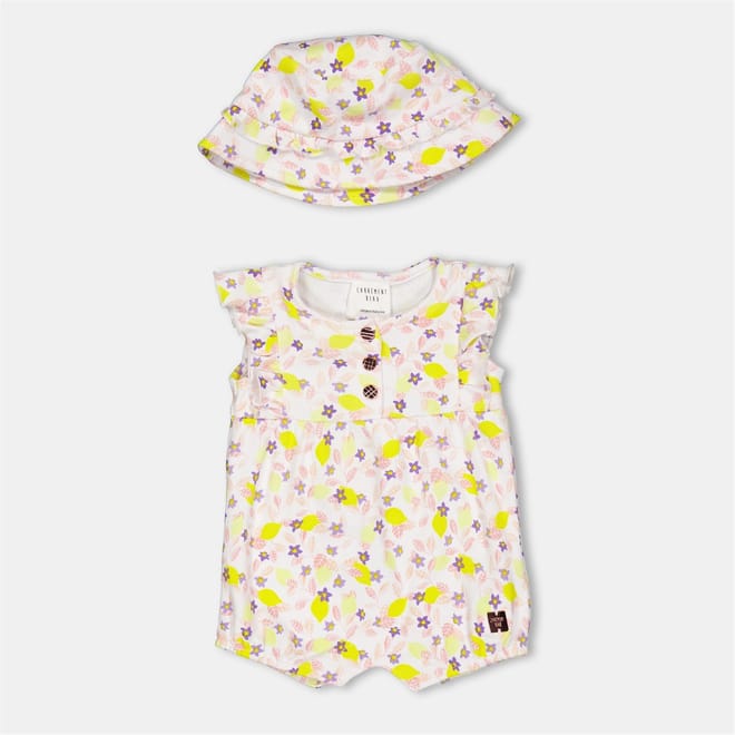 Crew Neck Floral Patterned Sleeveless Playsuit with Hat