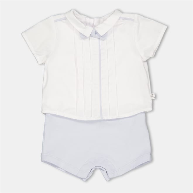Collared Neck Short Sleeve Solid Patterned Onesie