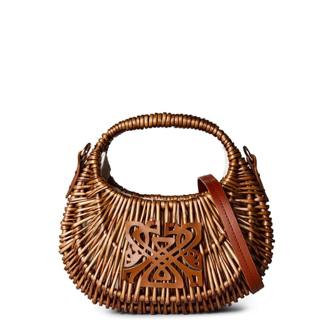 Wicker Shoulder Handbag with Leather Patch