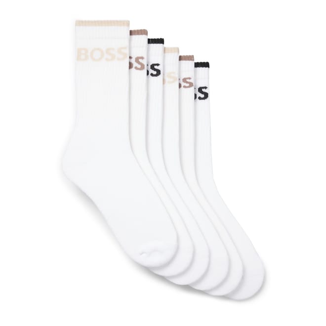 6 Pack Stripe Lettering Crew Socks