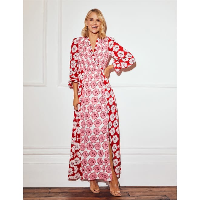 Maxi V-Neck Three Quarter Sleeve Wrap Dress