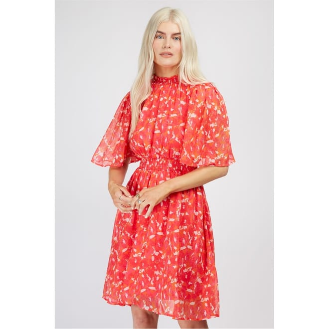 High Neck Short Sleeve Mini Dress