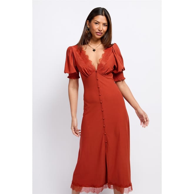 Plunging Neck Maxi Milkmaid Dress