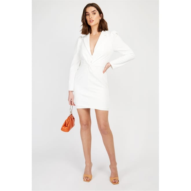 Plunging Neck Long Sleeve Mini Blazer Dress