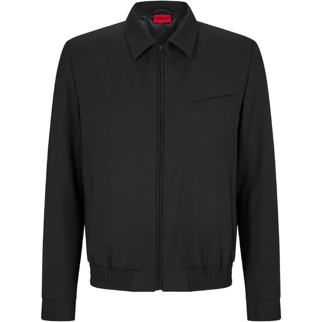 Solid Patterned Full Zipper Ribbed Cuff Harrington Jacket