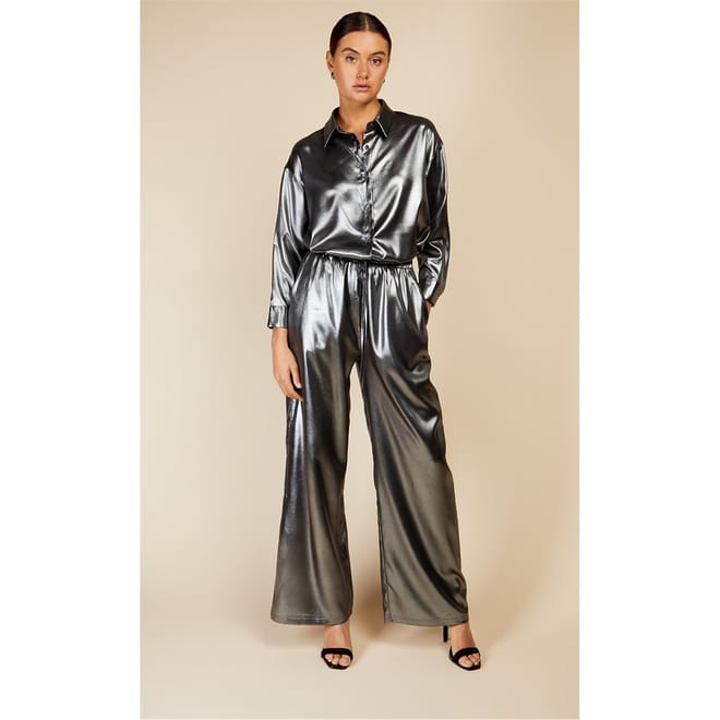 Solid Patterned Wide Leg Trousers