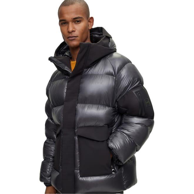 Solid Patterned Hooded Puffer Jacket