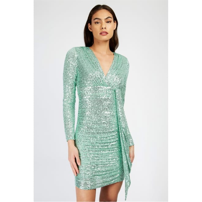 V-Neck Long Sleeve Mini Wrap Dress