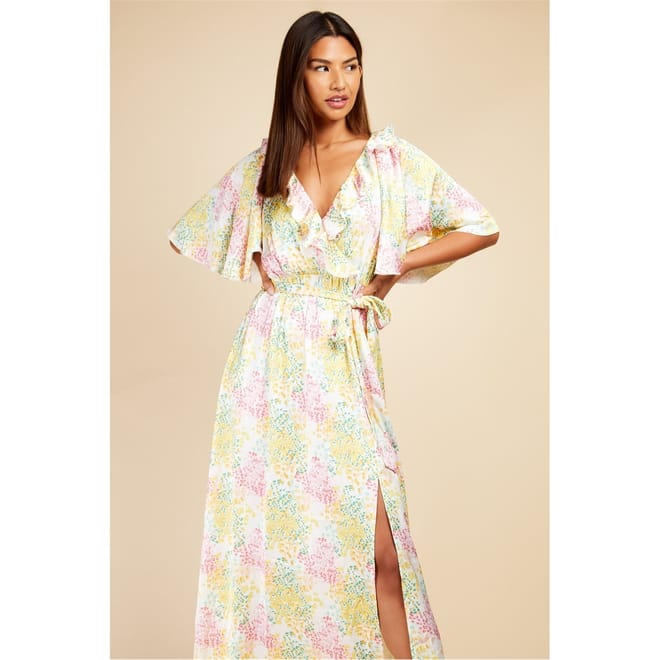 V-Neck Short Sleeve Maxi Wrap Dress