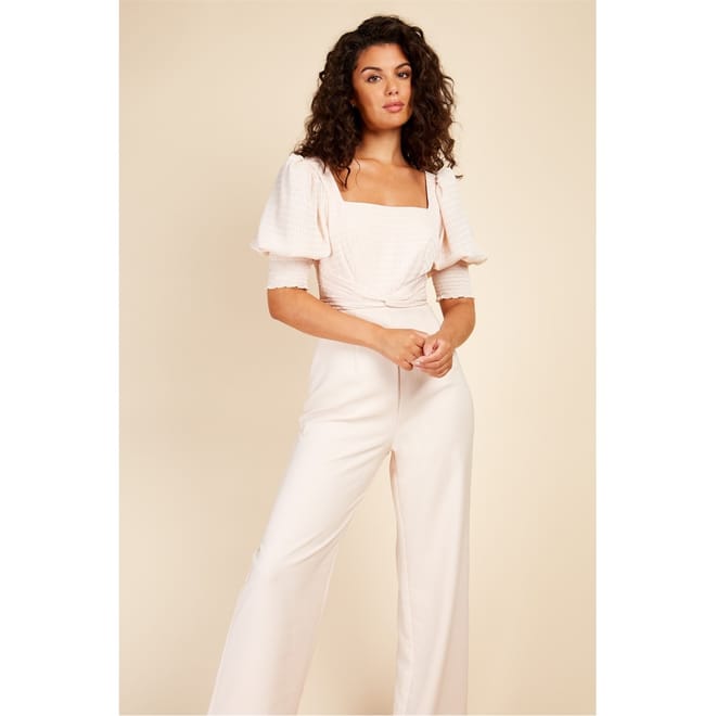 Square Neck Three Quarter Sleeve Solid Patterned Jumpsuit