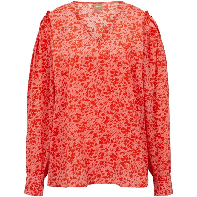 Relaxed Fit Puff Sleeve V-Neck Blouse