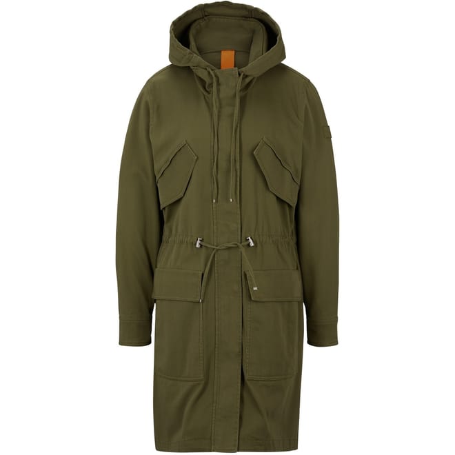 Solid Patterned Hooded Drawstring Trench Coat
