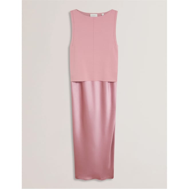 Knit Satin Sleeveless Midi Dress
