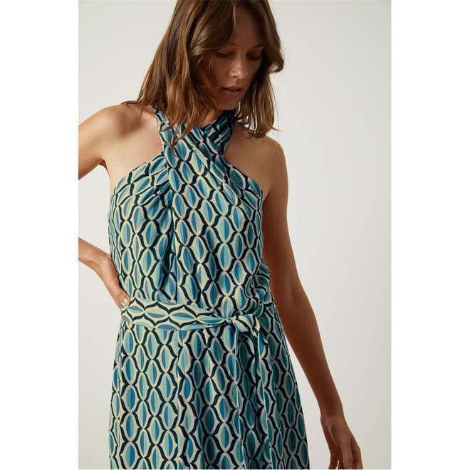 Geo Halter Neck Midi Shift Dress