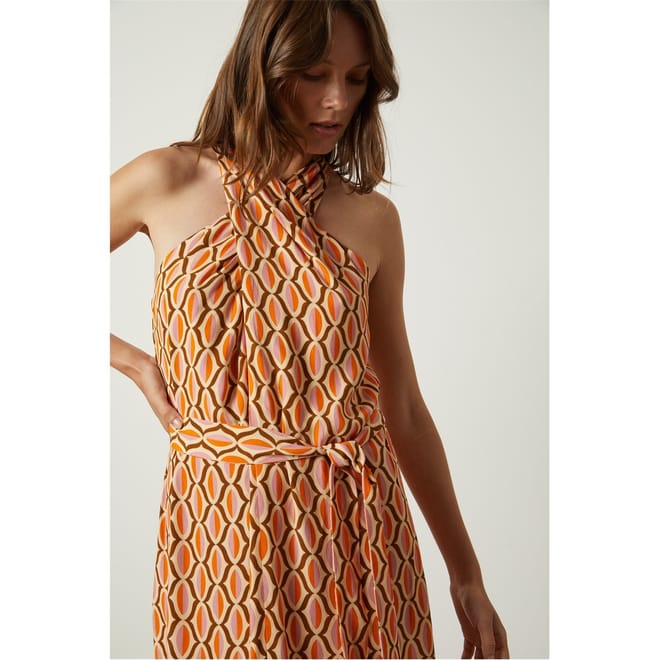 Geo Halter Neck Midi Shift Dress