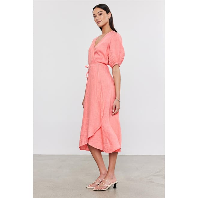 V-Neck Short Sleeve Midi Wrap Dress