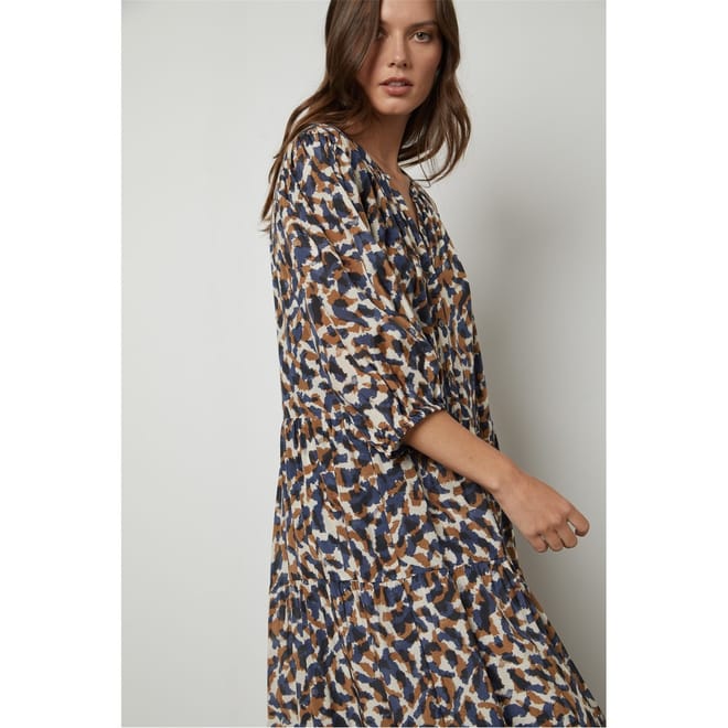 V-Neck Three Quarter Sleeve Midi Dress