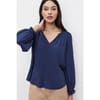 Regular Fit V-Neck Bishop Sleeve Blouse