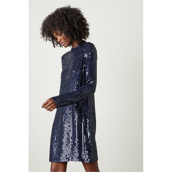 Sequins High Neck Knee Length Dress