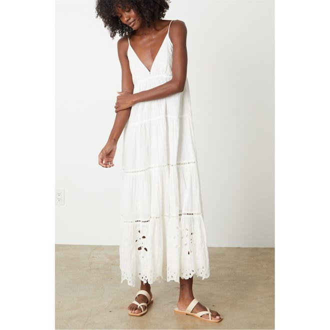 Embroidered V-Neck Maxi Tiered Dress