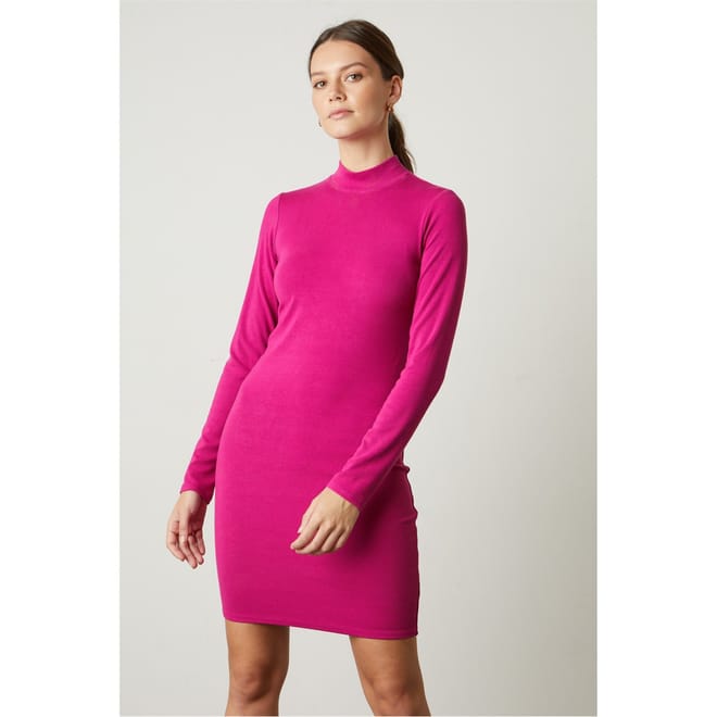 Rib Mock Neck Knee Length Dress