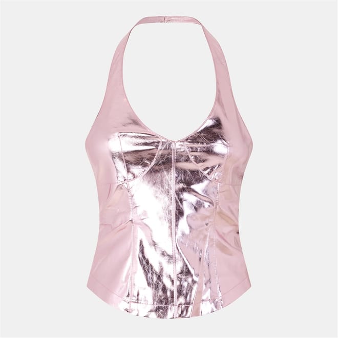 Metallic Halter Neck Slim Fit Corset