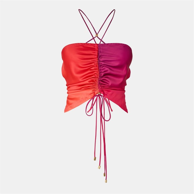 Satin Halter Neck Cropped Top