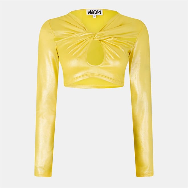 Cut Out Keyhole Neck Cropped Blouse