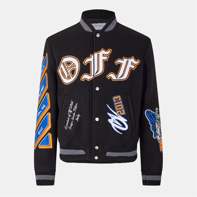 Embroidered Lettering Snap Button Ribbed Cuff Bomber Jacket