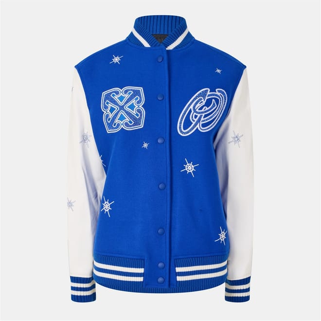 Solid Patterned Embroidered Snap Button Varsity Jacket