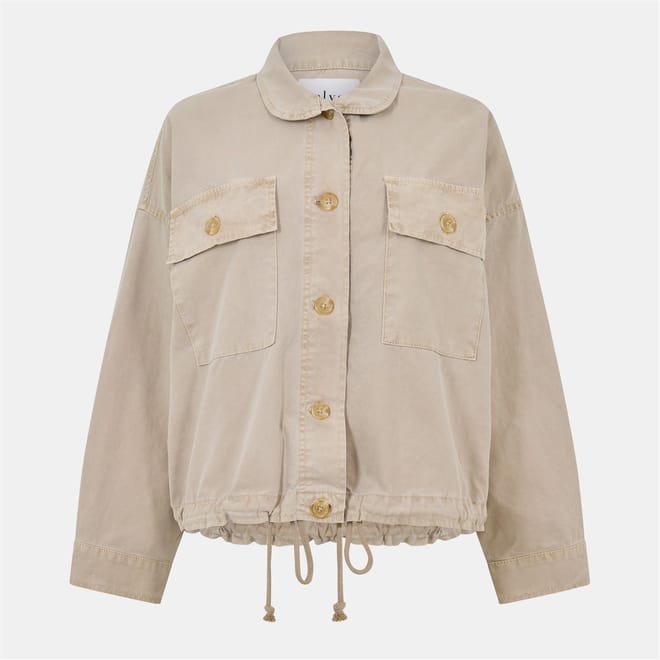 Solid Patterned Drawstring Parka Jacket