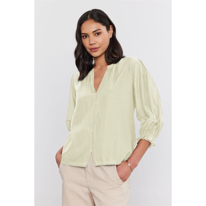 Regular Fit V-Neck Bishop Sleeve Blouse