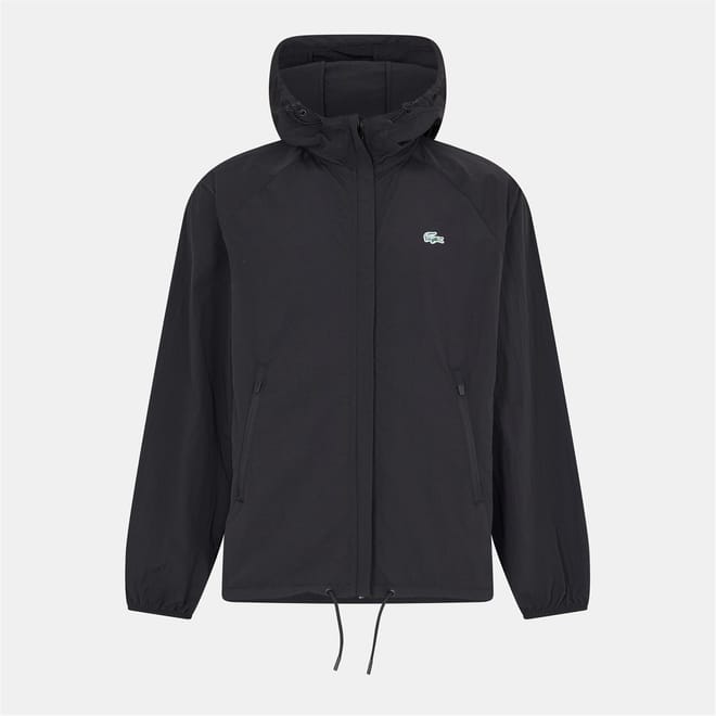 Solid Patterned Hooded Drawstring Rain Jacket with Logo