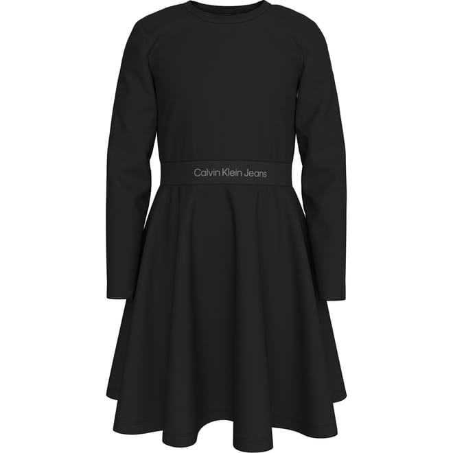 Long Sleeve Tape Crew Neck Mini Skater Dress